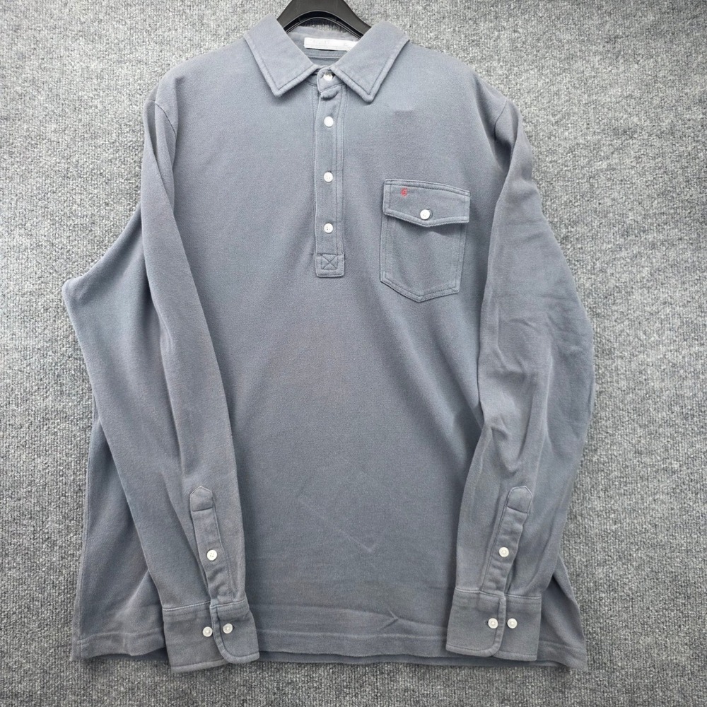 Criquet Mens XL Gray Organic Cotton Long Sleeve Pique Polo Shirt Chest Pocket